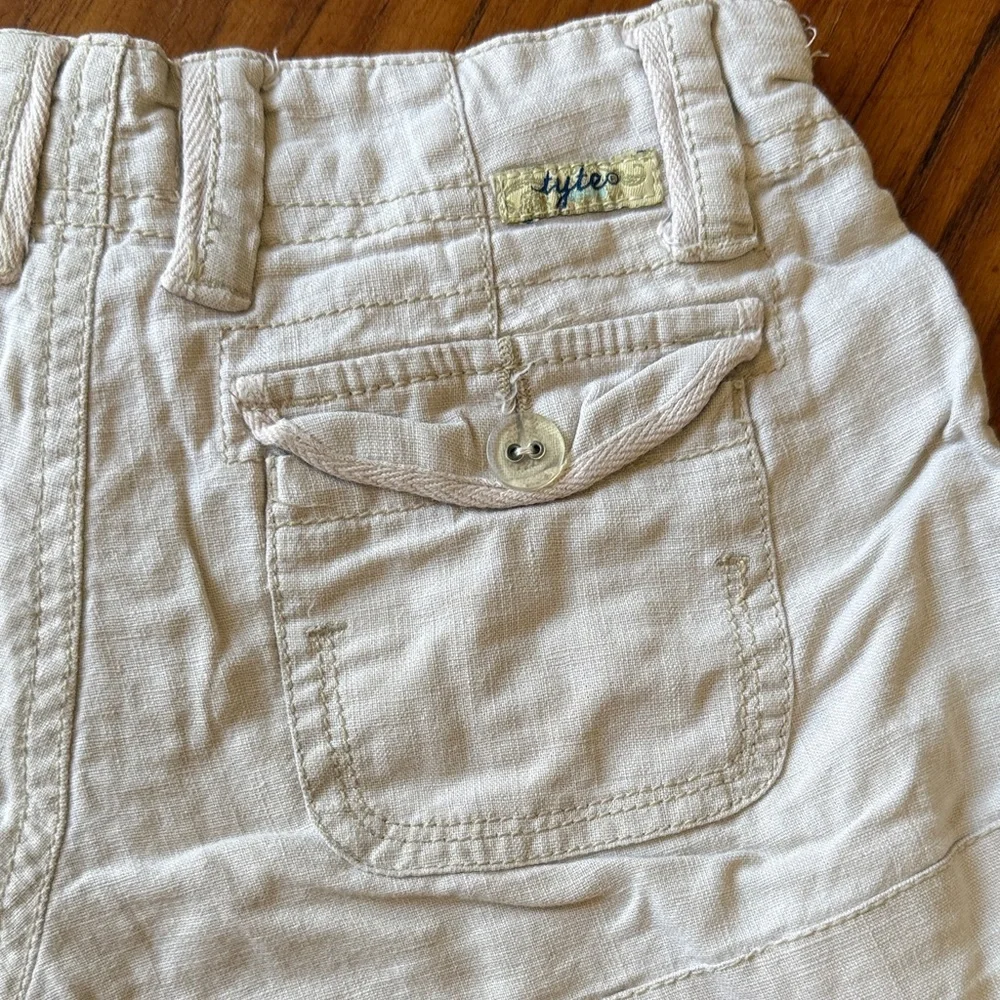 Tyte Girls Linen Cotton Utility Shorts Size 7 Beige Tan Pocket Summer Casual